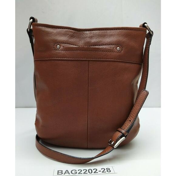 B. Makowsky Brown Leather Pocket Drawstring Tassel Crossbody Bag - Picture 3 of 13